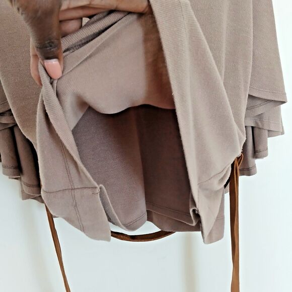 Loose Fit Knit Poncho Style Tunic V-Neck Faux Suede Accents and Tie Lagan Look - Picture 7 of 10